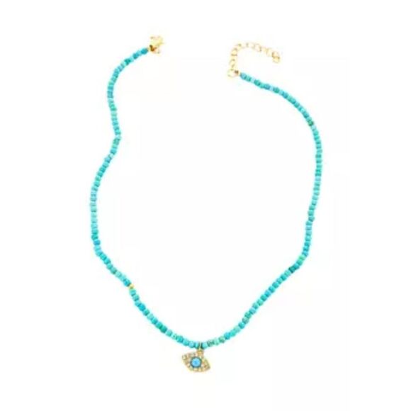 Evie & Emma Turquoise Mini Evil Eye Pendant Necklace Gold Plated 14 Inch  NWT - Picture 1 of 2